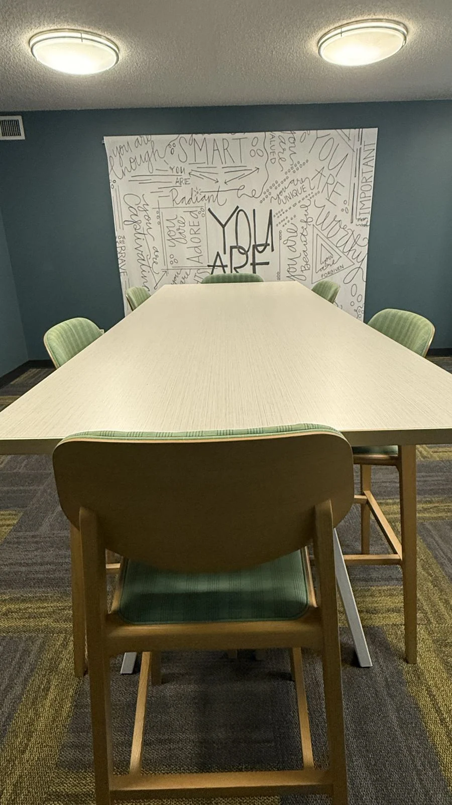 Study room with a shared table and seating